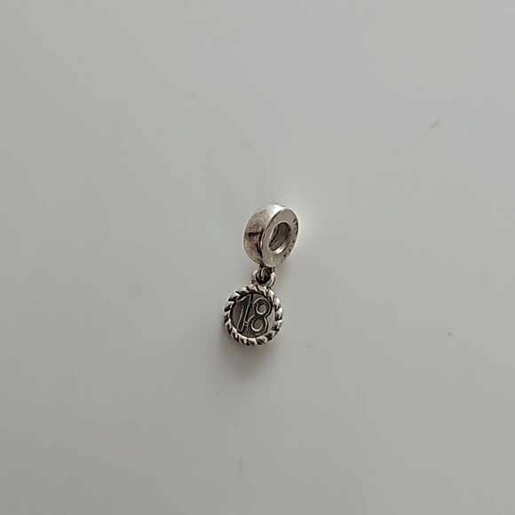 Pandora Authentic 18th Celebration Dangle Charm 925 ALE Sterling Silver - Picture 1 of 16